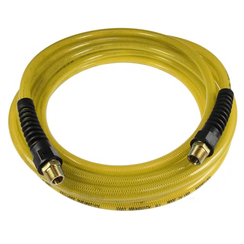 Coilhose Pneumatics PFE40504TY Flexeel Reinforced Polyurethane Air Hose, 1/4-Inch ID, 50-Foot Length with (2) 1/4-Inch MPT Reusable Strain Relief Fittings, Transparent Yellow - color: Transparent Yellow, size: 1/4" X 50 Feet, 1/4" FTG