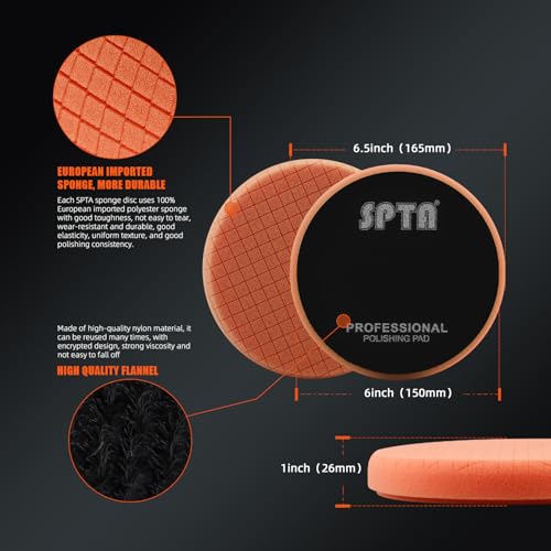 Buffing Polishing Pads, SPTA 5Pcs 6.5 Inch Face for 6 Inch 150mm Backing Plate Mix Cutting Force Buffing Pads Cutting Polishing Pad Kit for Car Buffer Polisher Compounding,Polishing, Waxing-SQMIX65 - size: 6.5 Inch