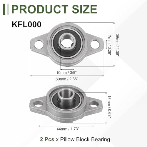 uxcell KFL000 Pillow Block Bearing 3/8" (10mm) Zinc Alloy Steel 2Pcs - size: KFL000 (3/8" Bore)