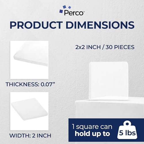 Perco Double Sided Tape Squares, Clear Nano Tape, 30 2"x2" Pre-Cut Mounting Squares – Strong Adhesive for Medium Items, Wall Décor, Mirrors, Posters, Photos, Crafts, Home, Office, DIY Projects - size: 2x2 inches
