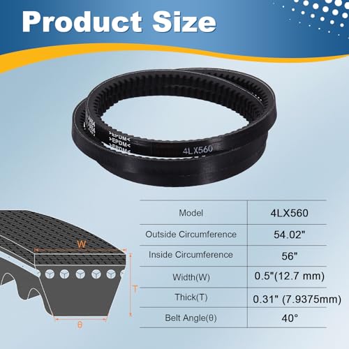 uxcell 4L560 Rubber V-Belt 56" Outer Circ x 0.5" Width x 0.31" Thick - size: 4LX560