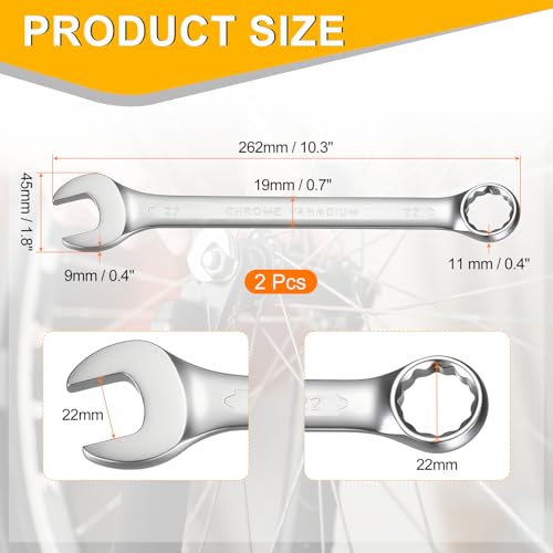 HARFINGTON 2Pcs Metric Combination Wrench 22mm Open End & 15-Degree Offset - size: 22mm