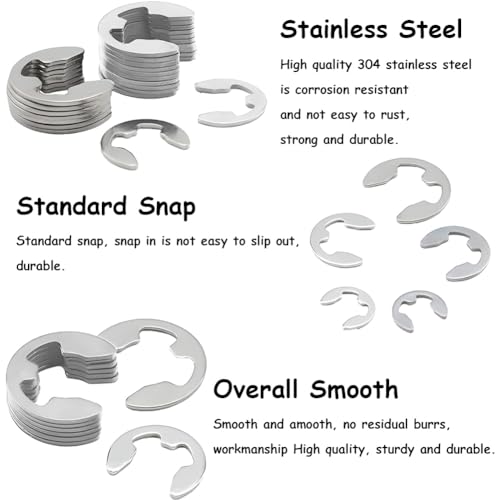 200Pcs E Clip Retaining Rings Assortment Set 304 Stainless Steel M1.5-M10 E Clip Assortment Kit for External Retaining Rings Washer Bearings, Gears, Pulleys, Axles, with Storage Boxes