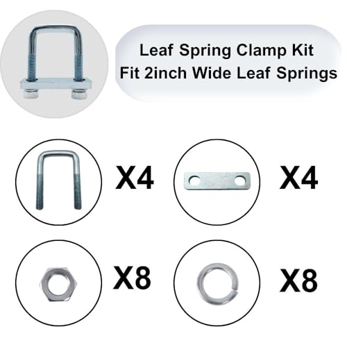4 Pack Square U-Bolt for Trailer- Fits 2 Inch Wide Leaf Springs, Galvanized Steel Clamp Set, Secure Fit for Truck, Boat and Trailers - size: Fits Up To 2 Inch Wide Leaf Springs