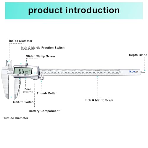Kynup Digital Caliper 12inch, Caliper Measuring Tool, Micrometer Caliper - color: Silver, size: 12 Inch Standard