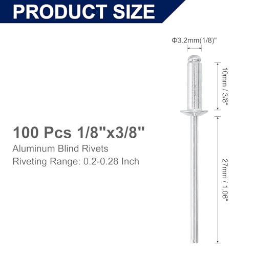 uxcell 100Pcs 1/8" x3/8" Aluminum Blind Rivets Dome Head Long Split Rivets - size: 1/8"x3/8"