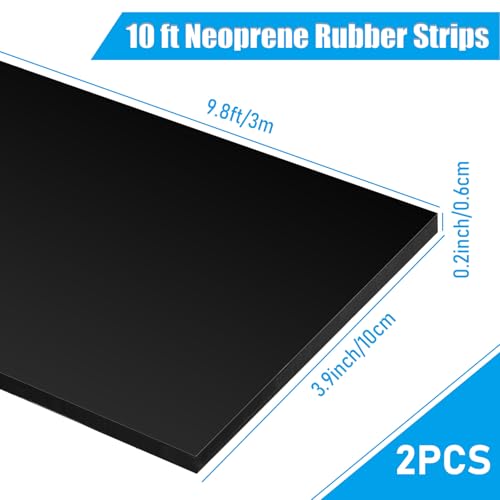 CYEAH 2 Rolls Rubber Sheet, 1/4" Thick X 4" Wide X 10' Long Solid Rubber Strips Roll PadInsulation, Rubbers Rolls for Gaskets DIY Material, Supports, Leveling, Sealing, Bumpers, Abrasion, Flooring