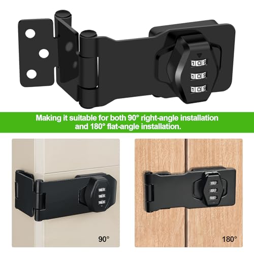 2 Pack Password Rotary Hasp Locks, Collapsible Solid 304 Stainless Steel - color: 2 Pack(Combination Lock) Black