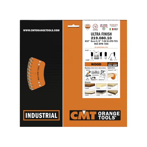 CMT Orange Tools 219.080.10 - Sliding Compound Miter Saw Blade HW D=10 B=5/8 Z80 K=0.122 P=0.100 a=-5 - size: D 10-Inch | T 80 | B 5/8-Inch