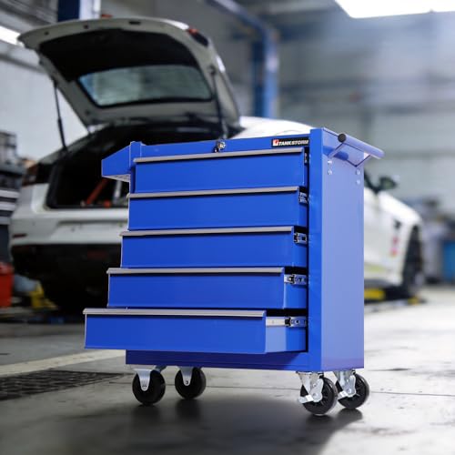 5-Drawer Rolling Tool Chest with Wheels, Heavy Duty Metal Tool Cabinet with Lock, Rolling Tool Box Organizer for Garage, Workshop, Repair Shop, Blue - color: Blue