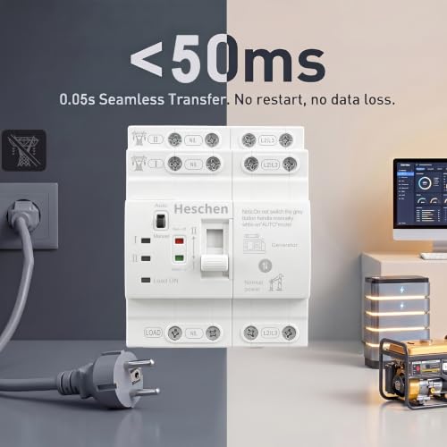 Heschen 63A Dual Power Automatic Transfer Switch 4P 220V DIN Rail ATS - size: 220V 4P