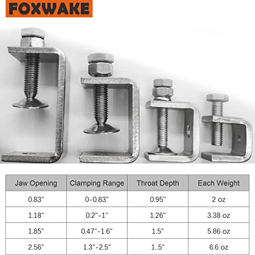 Stainless Steel C Clamps Small 1 1/2 Inch for Mounting, Heavy Duty U Clamps for Metal Working, Mini Desk Clamp with Stable Wide Jaw Opening & Protective Pads/I-Beam Design (2pcs) - color: 1 6/8 In-2pcs-45mm