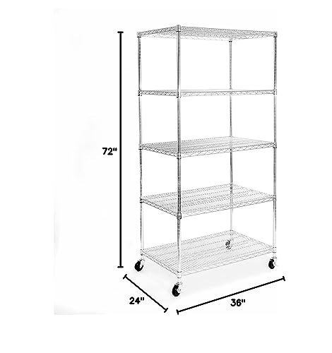 UltraDurable 5-Tier NSF Steel Wire Shelving, 36"W x 24"D x 76"H - color: Steel, size: 5-Tier Shelving, 36" W x 24" D