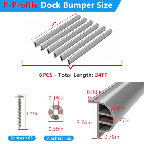 Dock Bumpers 4FT/12FT/16FT/24FT, Boat Dock Bumpers for Edging with Stainless Steel Screws and Washers, Dock Fenders Boat Dock Guards P-Profile Heavy Wall for Edge Protection 1/3/4/6 Pack Multi Color - color: Gray, size: 24FT