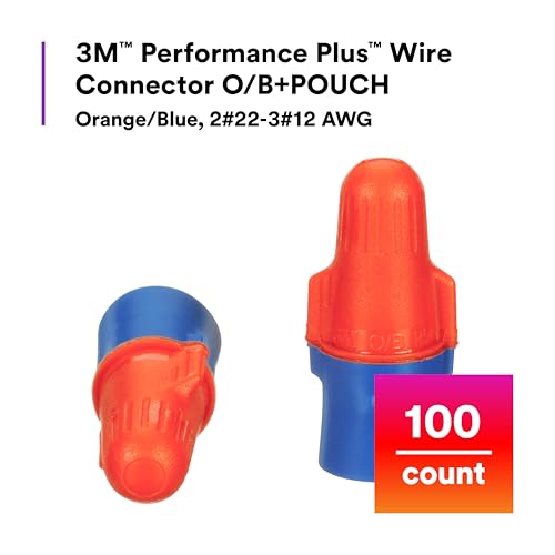 3M Performance Plus Wire Connector, O/B+Pouch, 22-12 AWG, Pouch of 100 - size: 100 units