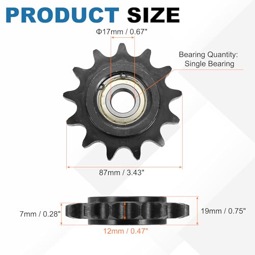 uxcell 2Pcs #60 Roller Chain Idler Sprocket, Type C 17mm Bore 3/4" Pitch 13 Tooth Tensioner, Black Oxide Finished 1045 Steel with Insert Single Bearing for ANSI #60 (DIN/ISO 12A) Chains - size: 17mm Bore 3/4" Pitch 13 Tooth