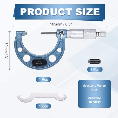 HARFINGTON Outside Micrometer 1-2inch Range +/-0.0001inch Accuracy,Blue - size: 1-2inch