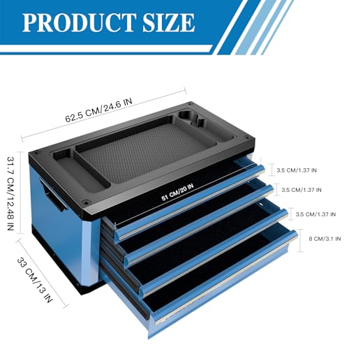 LARBANKE Portable 4-Drawer Tool Chest with Lock & Keys,Tool Box with Handle - color: Blue, size: 4 drawer tool chest