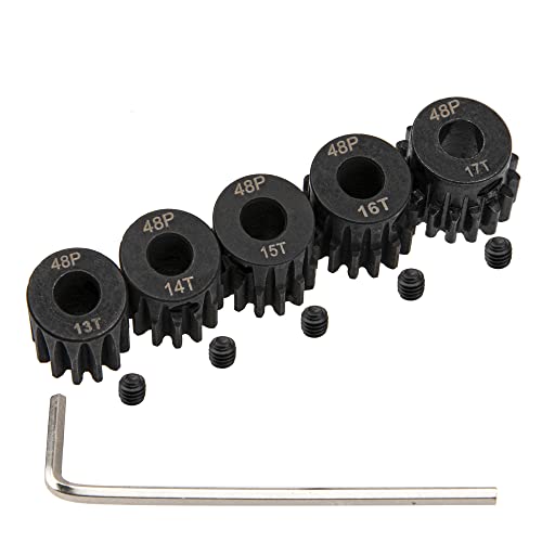 5Pack ShareGoo Steel 48P 3.175mm Pinion Gear Sets 13T 14T 15T 16T 17T fit 3.175mm (1/8-Inch) Shaft Compatible with Arrma HPI Kyosho Losi Axial Traxxas Tamiya Associated 1/10 RC Car Monster Truck Buggy