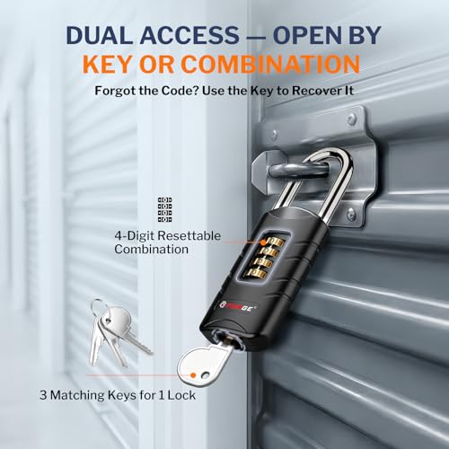 Forge Dual Opening Combination Lock with Backup Key, Black, 2 Locks Outdoor - color: Black, size: Short Shackle Black 2 Lock