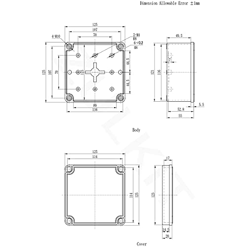 Zulkit Junction Box ABS Plastic Dustproof Waterproof IP67 Junction Boxes Universal Electrical Project Enclosure DIY Electronic Project Box Grey 4.92 x 4.92 x 2.95 inch (125 x 125 x 75 mm) - size: 4.92" x 4.92" x 2.95"