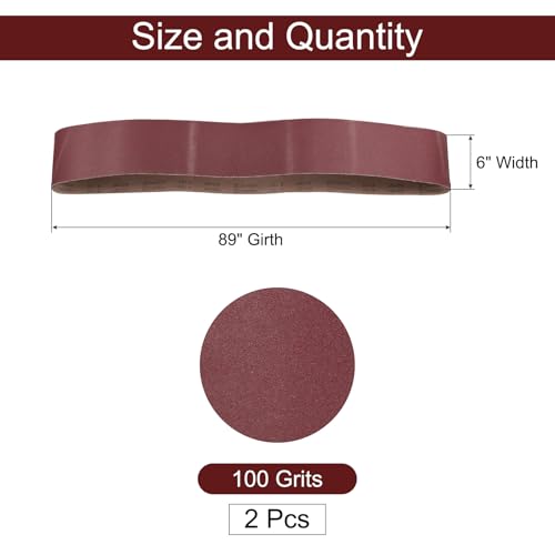 uxcell 2pcs 6" x 89" Sanding Belts 100 Grits Aluminum Oxide - size: 100 Grits
