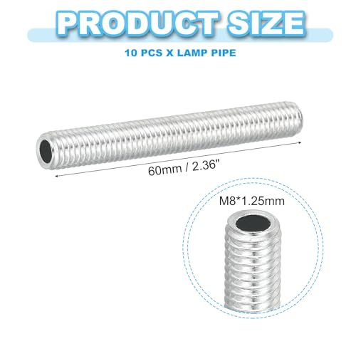 PATIKIL M8 Thread Carbon Steel Lamp Pipe, 10 Set 60 mm/2.36" Hollow Tube Thread Adapter Fasteners Hardware for Lamp Lights Chandelier Ceiling Light DIY, White Zinc Plating - size: M8x60mm