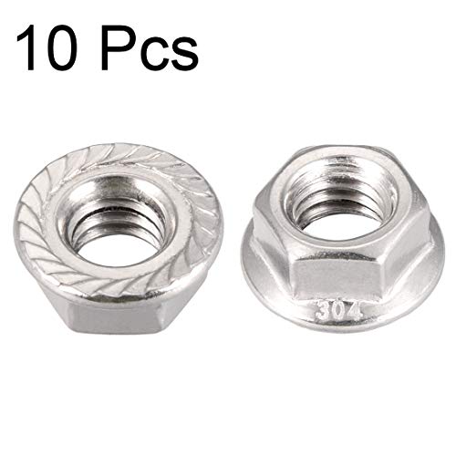 uxcell 3/8-16" Serrated Flange Hex Lock Nuts, 304 Stainless Steel, 10 Pcs - size: 3/8-16"