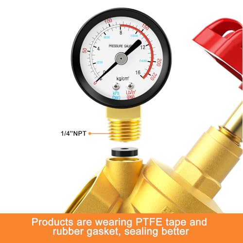 GASHER 1" Water Pressure Reducing Valve with Gauge Port 1/4", Brass Water pressure regulating valve for home - size: 1 Inch