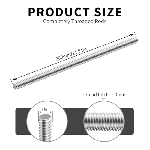 M6 x 1mm x 300mm Fully Threaded Rod 304 Stainless Steel Long All Threaded Screw Bar Studs Right Hand Threads for Anchor Bolts Clamps Hangers (Pack of 2) - size: M6 x 1mm x 300mm