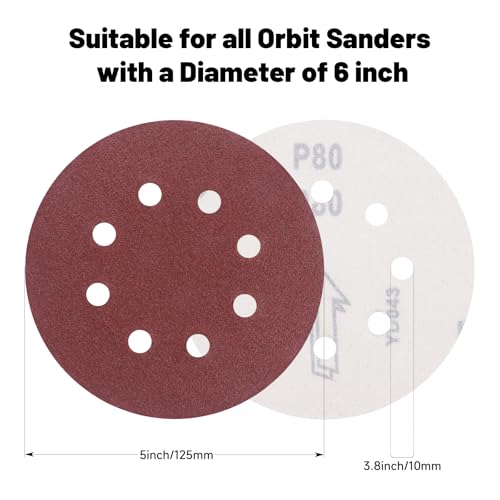 100 PCS 5 Inch Sanding Discs 60Grit, Round Hook and Loop Sandpaper for Random Orbital Sander - size: 60 Grit