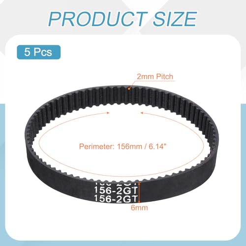 MECCANIXITY 5Pcs 156mm GT-2 Timing Belt 6mm Width 2mm Pitch Closed Loop - size: 156mm