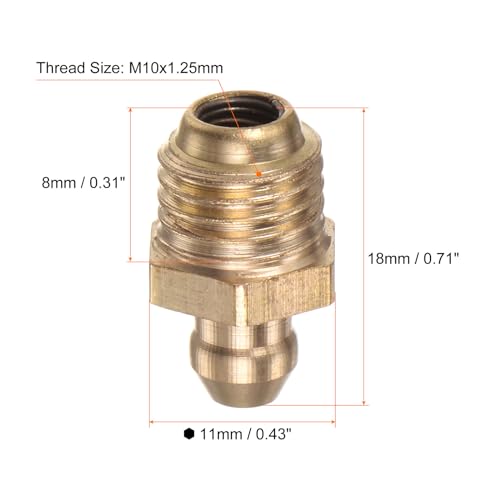 HARFINGTON 15pcs Brass Straight Grease Fitting M10x1.25mm Metric Thread Hydraulic Grease Nipple Accessories for Car - size: M10x1.25