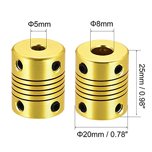 uxcell 5 Pcs 8mm to 5mm Aluminum Alloy Shaft Coupling Flexible Coupler L25xD20 Golden Tone - color: Golden Tone, size: 8mm to 5mm