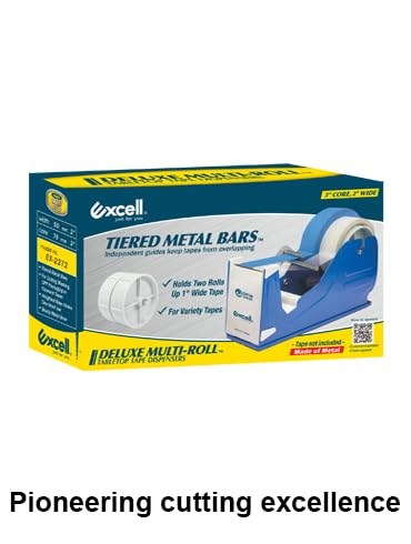 Excell Deluxe Twin Wide Metal Multi-Roll Desktop Tape Dispenser with Tiered Metal Separator Bars, EX-2272, 2 inch Wide, 3 inch Core