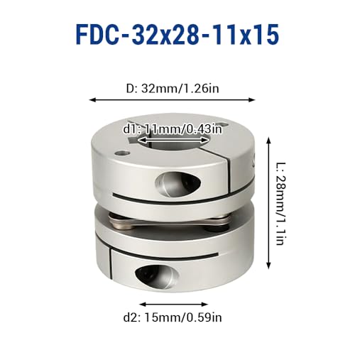 11mm to 15mm Flexible Diaphragm Coupling, D32 L28 Aluminium 1 Diaphragm Motor Shaft Coupler for 3D Printer CNC Machine Servo Stepped Motor - color: FDC-32x28-11x15
