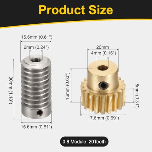uxcell Worm Gear Set 20T 1:20 Reduction Rate1045 Steel Rod 5mm Bore - size: Gear-4mm, Rod-5mm Bore, style: 0.8M-20T