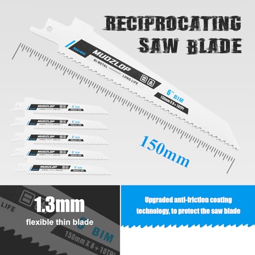 5Pack 6inch 8+10TPI Metal Reciprocating Saw Blades Set - size: 8+10TPI/6 inch