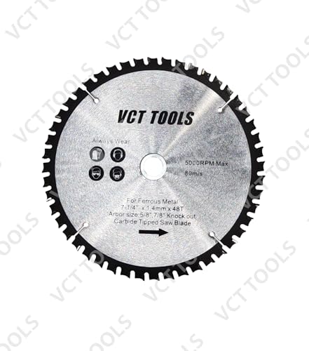 7-1/4" Ferrous Metal Cutting Circular Saw Blade Carbide Tip 48T Ferrous Steel Iron Copper Bronze Other Metal, 7/8" Arbor with 5/8 Reducer Arbor Included