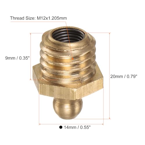 HARFINGTON 15pcs Brass Straight Grease Fitting M12x1.75mm Metric Thread Hydraulic Grease Nipple Accessories for Car - size: M12x1.75