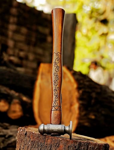 Premium Ball Peen Hammer with Forged Damascus Steel Head- Pein Hammer with Comfort Grip Engraved Wooden Handle- Best Tool For Metalworking And Carpentry