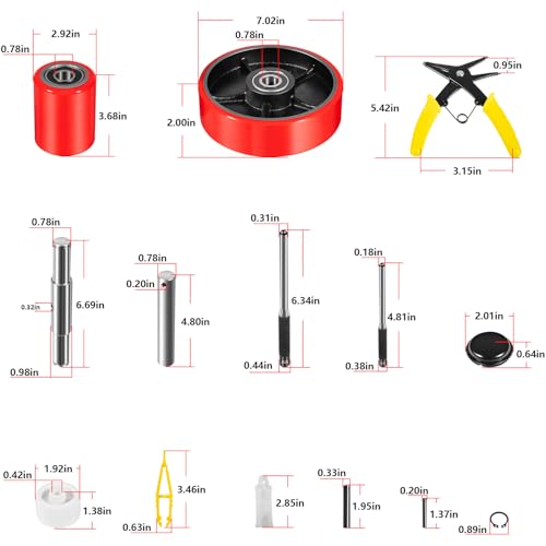 Pallet Jack Wheels Set & Axles 7"x2" Steering 2.75"x3.75" Load Rollers, Red