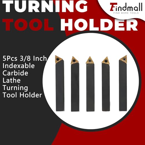 findmall 5Pcs 3/8 Inch Indexable Carbide Lathe Turning Tool Holder Metal Lathe Tools Inserts Bits with TCMT110204 Carbide Inserts - size: 5Pcs 3/8"