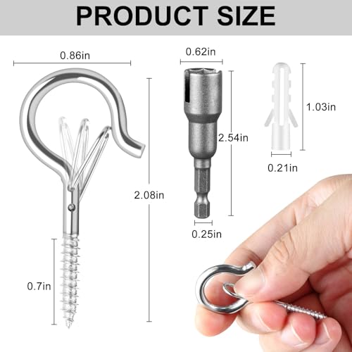 FSAH 48 PCS Q-Hanger Hooks with Safety Buckle, Windproof Screw Hooks - color: Silver, size: 48 Pcs