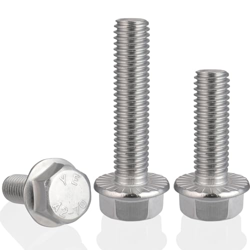 VGBUY M6-1.0 x 35mm Flanged Hex Head Bolts,304 Stainless Steel 18-8,Fully Threaded,Silver External Flange Hex Drive Screws,Pump,Fix Car,DIY Project(35Pcs) - size: M6x35mm