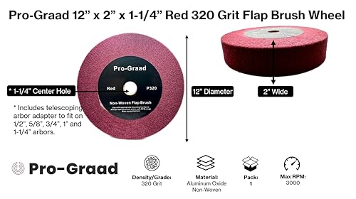 Red Bench Grinder Finishing Flap Brush Wheel 12" x 2", P320 Grit - style: 12" x 2" x 1-1/4" Red