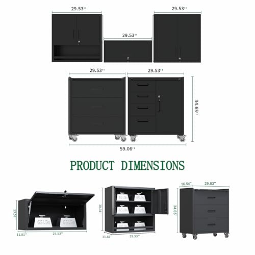 Metal Garage Storage Cabinets System, 5-Pcs Workshop Tool Cabinet Set,Black - color: Black, style: 5 pcs set-Black