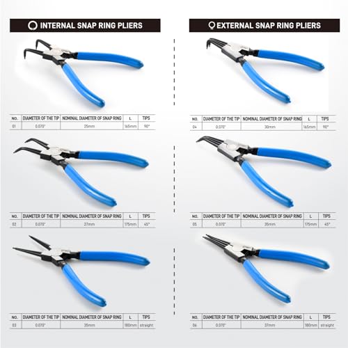 SMOTIVEPRO 6PCS 7inch Internal/External Snap Ring Pliers Set - size: 6PC 7" Internal/External Set