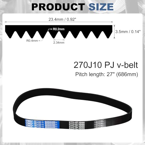 uxcell 270J10 PJ V-Ribbed Belt 10 Ribs 27" L x 0.92" W x 0.14" H, EPDM - size: 270J10