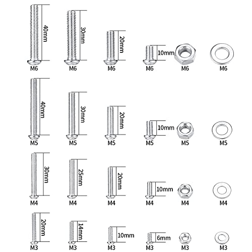 wugongshan 1080 Pcs Screws Bolts and Nuts Assortment Kit, Metric Machine Screws and Nuts and Flat Washers, M3/M4/M5/M6 Cross Slotted Round Head Bolts Sets (C)